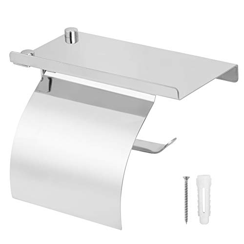 Paper Towel Holder Wall Mount Stainless Steel Toilet Roll Paper Rack with Mobile Phone Storage Shelf Wall Mounted 7.1inch