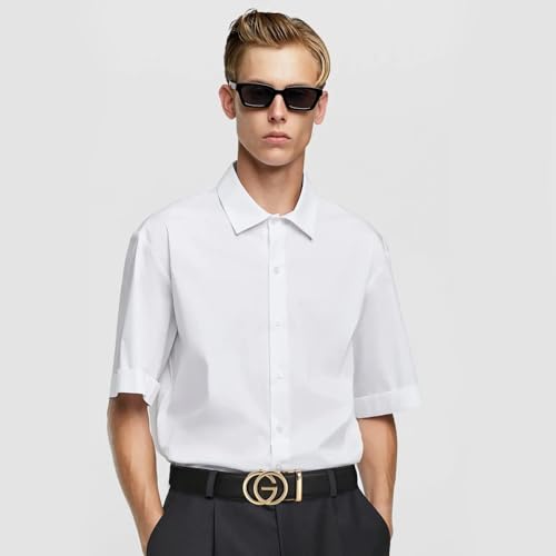 Image of Aurolran Men&Womens Leather Dress Belt Business Automatic Buckle Belt Color-Black Silver Gold