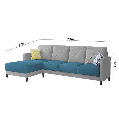 Image of Baloney LHS 6 Seater L Shape Sofa Set for Living Room (Turquise Grey Fabric) Premium Fabric Sofa