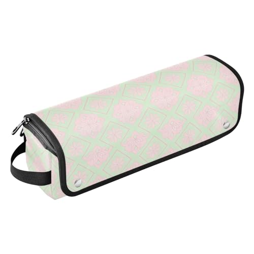 Bolsa de viaje para herramientas de cabello para mujeres con tapete resistente al calor y cierre con cremallera, impermeable para plancha rizadora, plancha y secadora de cabello en diseño floral rosa y verde miniatura 1