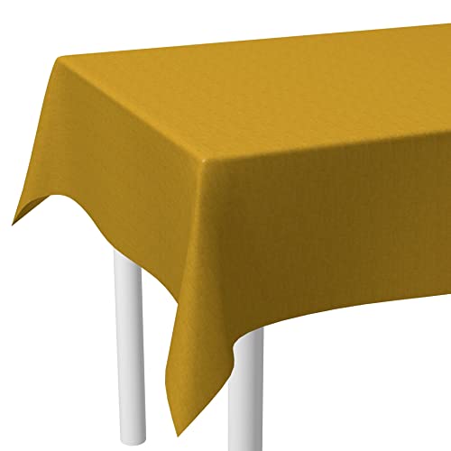 LILENO HOME Nappe lavable au mètre, 120 x 140 cm (bord coupé) en lin curry - Nappe en toile cirée imperméable idéale comme nappe ou chemin de table pour tente à bière Cover