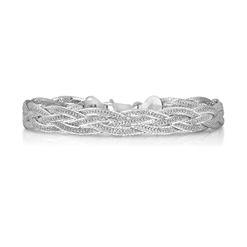 Savlano 925 Sterling Silver 7MM Braided Herringbone Diamond Cut Chain Bracelet - 18K Gold Plated 4-Strand 7.5 Inch Herringbone Bracelet for Women - Made in Italy Comes Gift Box2
