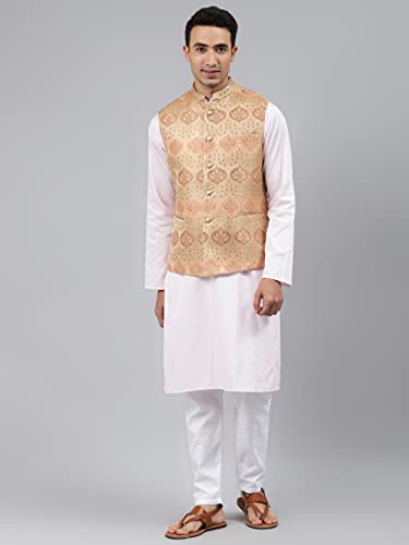 Image of MANQ Men Fawn Woven Jaquard Silk Nehru Jacket