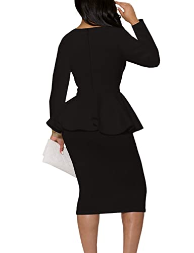 SEBOWEL Women Sexy Wrap V Neck Club Evening Party DressVintage Ruffle Peplum Bodycon Midi Dresses Pencil Office Work Dress2