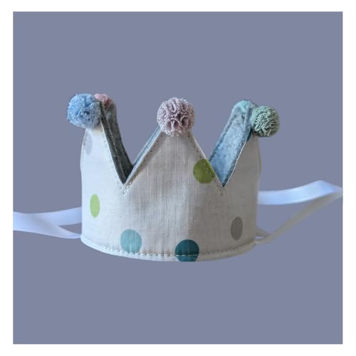 Personalisierte handgemachte Hundekrone - Individuelle Krone für besondere Anlässe, Klein, weiß mit bunten Punkten