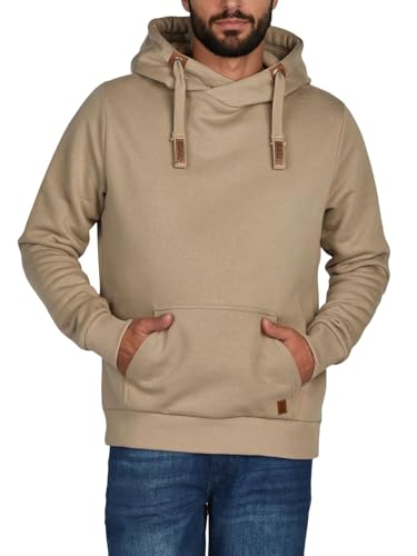 riverso Men's Regular Fit RIVNiklas Hoodie, Hooded Sweatshirt, Cross-Over Collar, Grey, Brown, Green, Red, Blue, Black, Beige, S, M, L, XL, XXL, 3XL, 4XL, 5XL, Cobblestone Beige, L