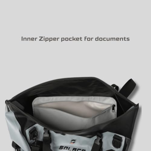 Image of SOLACE SUSKA Waterproof Tail Bag for Motorcycle, 60L 60x32x40 cm, with Roll-Top Closure Reflective Bungee and Webbing Mounting Straps Detachable Backpack Straps