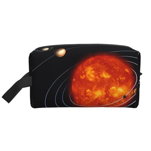 Elegante bolsa de almacenamiento con estampado de alfabetos con dinosaurios, kit de aseo de afeitado, bolsas de cosméticos de viaje, organizador de embalaje, bolsa portátil, Sistema solar de galaxia