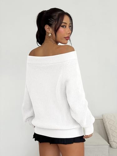 Image of ZAFUL Sweaters for Women Off Shoulder Knit Sweater with Long Sleeve Loose Pullover Jumper Tops