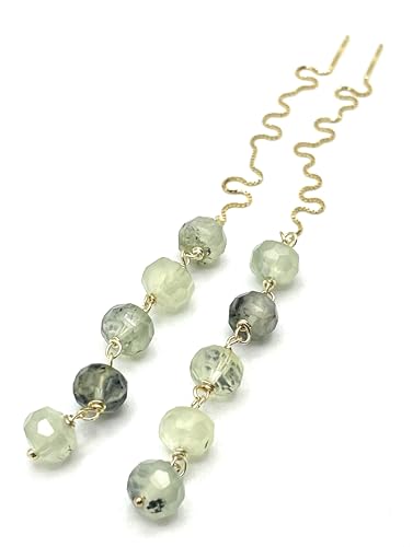 Boucles d'oreilles prehnite vert naturel en vermeil 24k de fabrication italienne