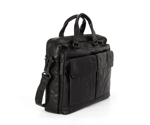 Bolso de bandolera de cuero negro para proteger el portátil de golpes