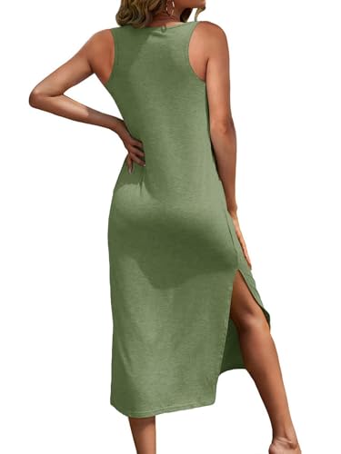 Image of Dyexces Women Summer T Shirt Dress Casual Short Sleeve V Neck Maxi Dresses Loose Side Slit Long Tshirt Dress with Pockets