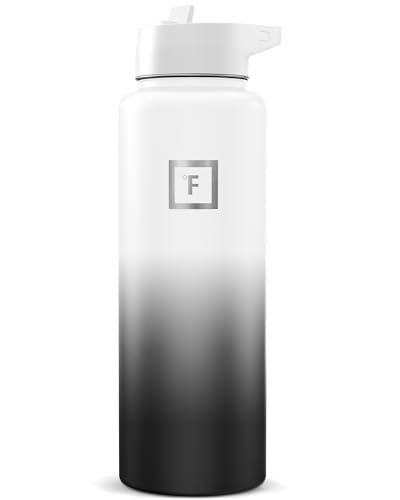 Image of IRON FLASK Camping & Hiking Hydration Flask with Straw, Wide Mouth Insulated Stainless Steel Sports Water Bottle - Day & Night 40 oz - Straw (1 Lid)