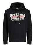 Col : Sweat à capuche JACK & JONES Jjelogo Noos Sweat à Capuche pour Homme, col 25/26, Noir, XXL