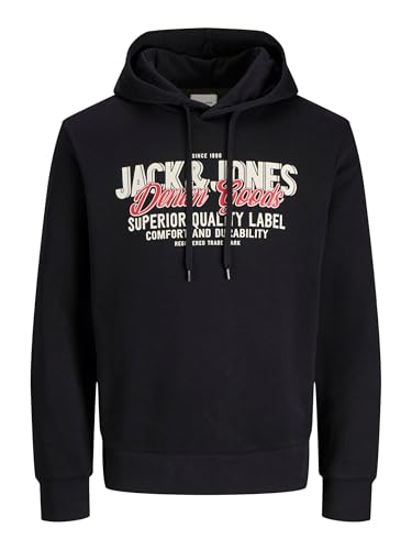 JACK & JONES Men's Hoodies Pullover Sweat Cool Logo Design Long Sleeve Sweatshirt for Men, Black Colour, UK Size - M