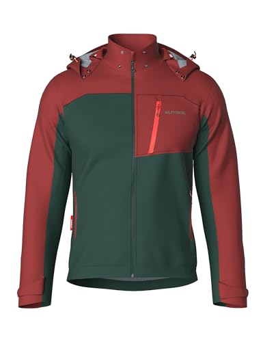 KUTOOK Kurtka softshellowa męska zimowa wodoodporna wiatroszczelna kurtka polarowa męska kurtka rowerowa outdoorowa kurtka sportowa, Czerwony+Zielony, L