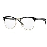 Fake Nerd Glasses Semi-Rimless Frame Horn Rimmed Clear Lens Eyewear (Black/Gold, 51)