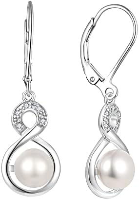 JO WISDOM Women Infinity Pearl Earrings,925 Sterling Silver Butterfly Leverback Dangle & Drop Earrings with 3A Cubic Zirconia