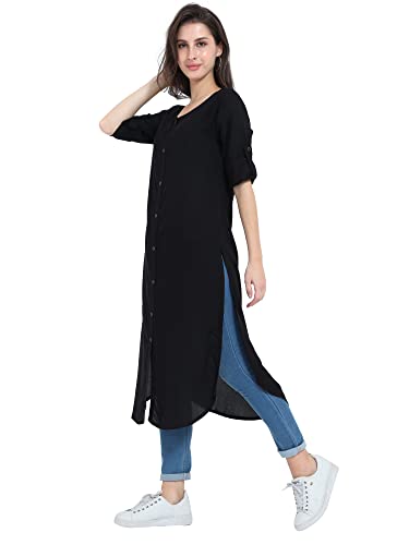 Image of Women's Rayon Solid Long-Length Kurti