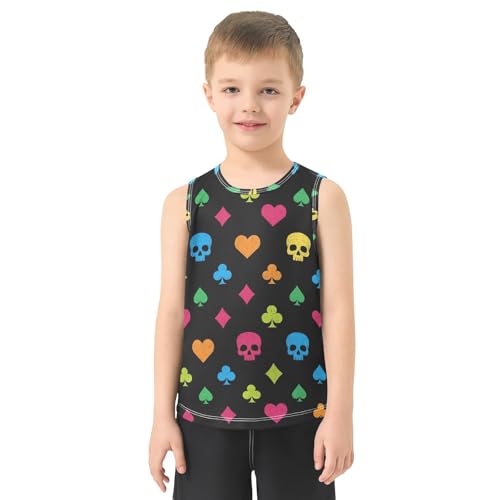 J JOYSAY Colorful Skull Poker Boys Tank Top Sleeveless Muscle Shirts Quick Dry Workout Sport Active Kids T-Shirts 3-15T2