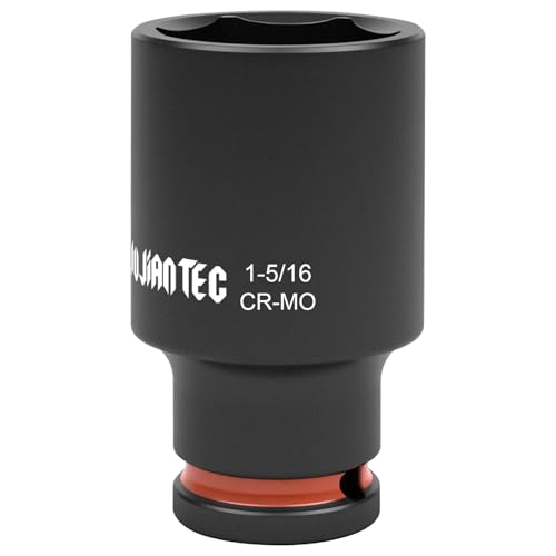 JU JIAN TEC 1/2 Inch Drive - 1-5/16 inch Deep Impact Socket with Anti-Rounding 6 Point Design Heat-Treated Cr-Mo Steel Automotive Truck Maintenance Heavy Equipment Repair
