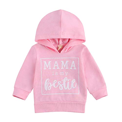 Kids Toddler Baby Girl Boy Hoodies Letter Mamas Bestie Pullover Sweatshirt Long Sleeve Hooded Tops Fall Winter Clothes (B-Pink,18-24 Months)