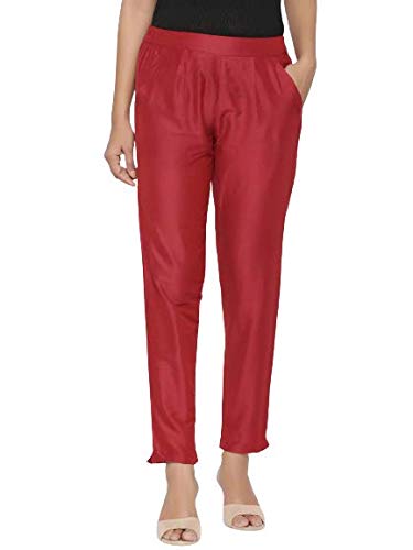 Women Maroon Slim Fit Solid Trousers