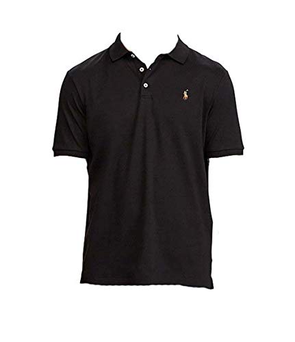 Polo Ralph Lauren Mens Custom Fit Short Sleeves Polo Shirt (Black/Multi Color Pony, Large)