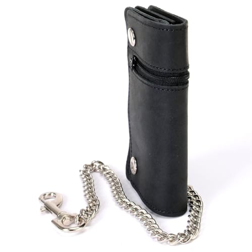 Image of Milwaukee Leather MLW7889 Men's 7.5 inch Black Premium Leather Soft Biker Wallet - Bi-Fold Anti-Theft Stainless Steel Chain