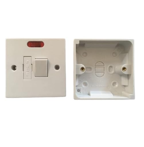 Mr.Gadget's Solutions White 13A Switched Fused Spur with Neon Indicator, 25mm Back Box Pattress High-Safety Electrical Power Connection Easy Installation