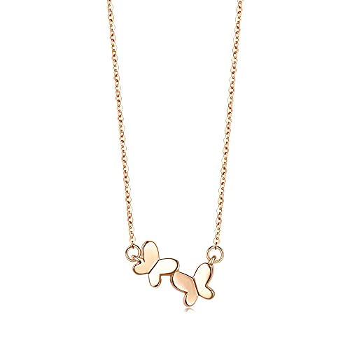 CHOW SANG SANG Delicate Gold 18K Rose Gold Adorable Butterflies Necklace for Women 91093N | 17.7 Inches, (45 CM)