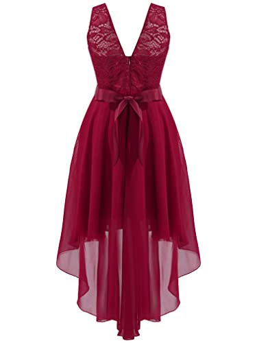 renvena Kids Girls Chiffon Sleeveless Wedding Bridesmaid Dress Floral Lace High Low Hem Flower Girl Dress2