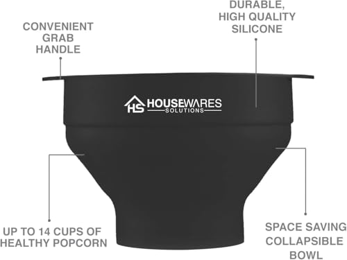 Image of Collapsible Silicone Microwave Hot Air Popcorn Popper Bowl With Lid and Handles (Black)