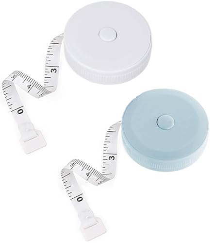 メジャー 巻き尺 2 m 白 青 2色セット 自動巻取り式 定規 テープ メジャー 200 cm 79 inch バスト ウエスト 測定 インチ センチ 両面目盛 服 巻尺 裁縫 洋裁用 ロングメジャー オートメジャー 巻取りボタン付き テーラーメジャー
