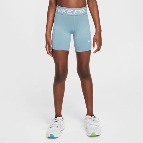 Nike Pro Big Kids' (Girls') Dri-FIT 5" Shorts (Denim Turquoise/White, FB1081-464) Size X-Small2