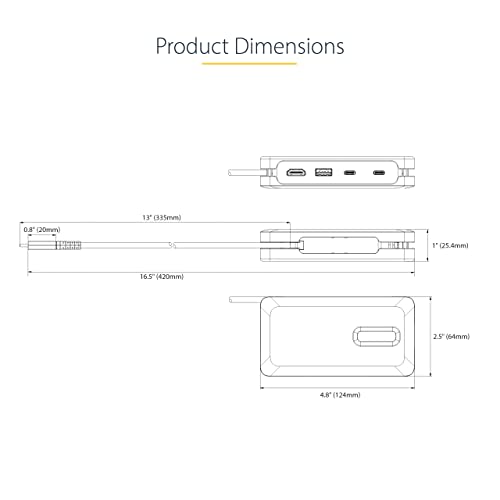 Image of StarTech.com USB-C Docking Station for MacBook Pro M1 M2 M3 M4 and Windows, 4K 60Hz HDMI, HDR, USB 10Gbps Hub, 100W Laptop Charging, GbE, 1ft /30cm Cable | Up to 85W host charging, 2x USB-C 1x USB-A 10Gbps, USB Powered or external adapter, Surface Pro 7, Ultrabook