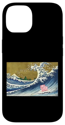 Retro Vintage Surfing A Great Wave Cute Show Pig Lover �X�}�z�P�[�X iPhone 14 �p
