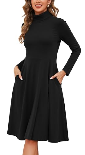 Kormei Women's Long Sleeve Turtleneck Casual Ribbed Knit Loose Tunic Fall Dress A Line Flare Dresses