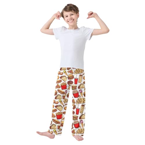 ZZXXB Hamburger French Fries Boys Long Pants Soft Trousers Elastic Waist Kids Lounge Bottoms with Pockets S-XL2