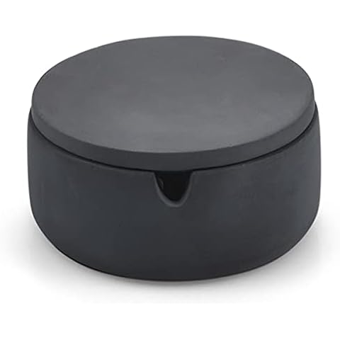 FREELOVE Round Concrete Ashtray with Lid & Stainless Steel Cup Set, Ash Tray for Cigarettes, Outdoor Smoking Holder Outside Patio, Indoor Smoke Accessories Cool Decor Gift (Dark Grey, Small) Cover