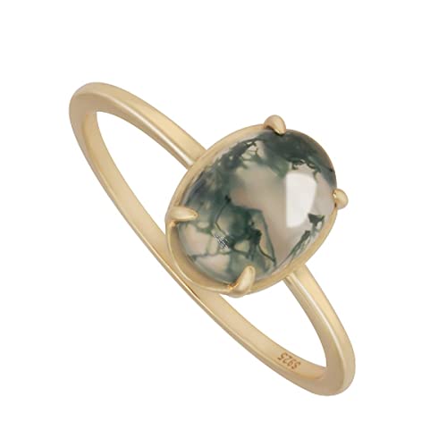 Natural Moss Agate With 14K Gold Plated Sterling Silver Rings Oval Ring Valentine Gift Vintage Retro Ring for Women4