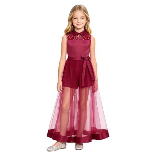 Combinaison fille mariage en dentelle avec pantalon fluide maxi