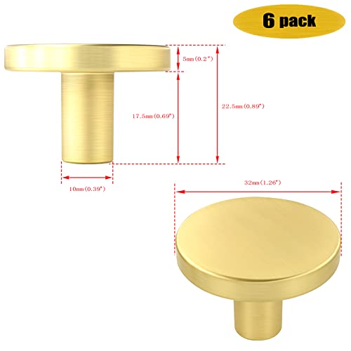 Iafvkai Cabinet Knobs Brushed Brass Kitchen Cabinet Knobs Zinc Alloy Gold Dresser Knobs For Cabinet And Drawer Hardware Round Cupboard Knob, 6 Pack #TOP1