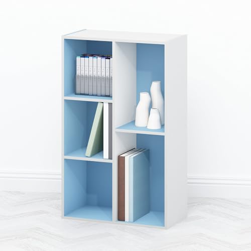Image of Furinno TOMI TV Stand, 5-Cube Entertainment Center with Open Shelf, Reversible TV Console, for Living Room, Bedroom, Home Office, Light Blue