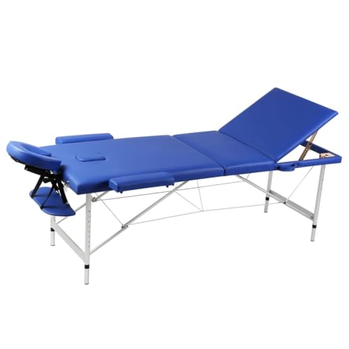 aphrophina Foldable Massage Table 3 Zones with Aluminum Frame, Height Adjustable, Easy Transport, Blue