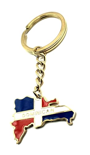 SNS Components Porte-clés drapeau de la République dominicaine des Caraïbes en métal émaillé Doré, multicolore, taille unique