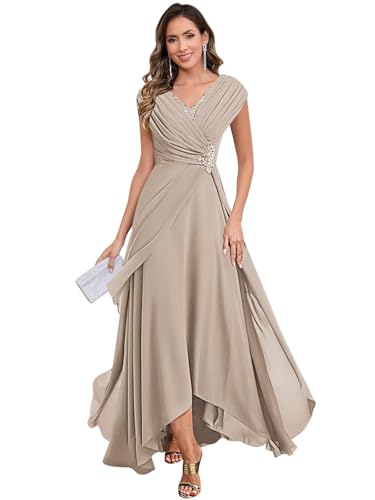 Lace Appliques Mother of The Bride Dresses for Wedding Cap Sleeves V Neck Ruffles Formal Wedding Guest Dress