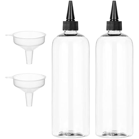 Yebeauty Hair Color Applicator Bottle, Clear 2 Pack Applicator Bottle for Hair 500ml 16.9 Ounce Hair Dye Bottle Applicator with Twist-On Top Tip Cape with 2 Funnels Cover