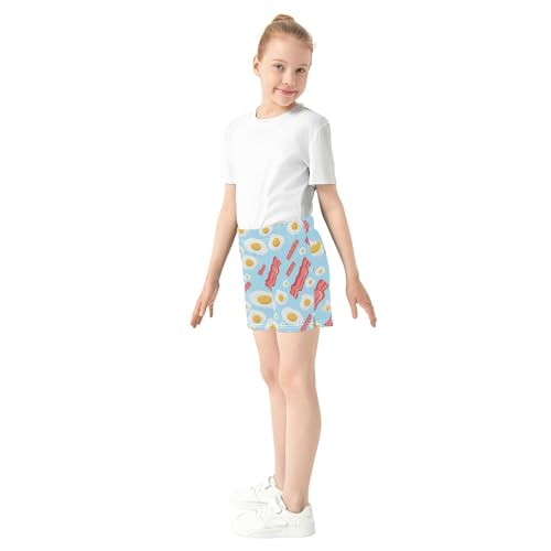 Girls Athletic Shorts Eggs Strips Bacon Light Blue Funny Animal Youth Summer Casual Sleep Pajama Shorts, X-Small4