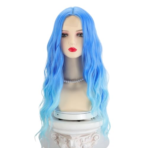 CAOJLjiaxiang-2012 Hair Topper for Women Mid Split Blue Gradient Long Curly Hair Wig, Personalized,...